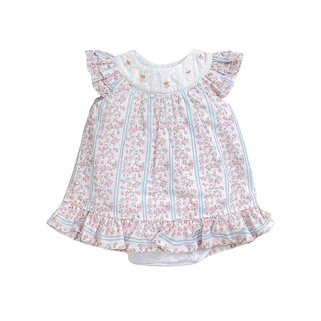 Vestido com Body Embutido Curto Maquinetado Floral