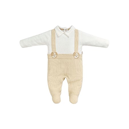 Macacão Longo Malha Tricot Bege