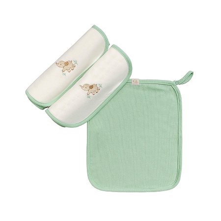 Kit 3 Babinhas Malha Tricot e Suedine Elefante Verde