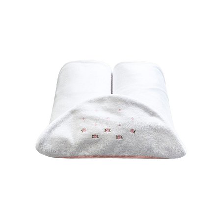 Toalha com Capuz Forrada Atoalhada Flores Rosa