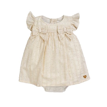 Vestido com Body Embutido Maquinetado Off White