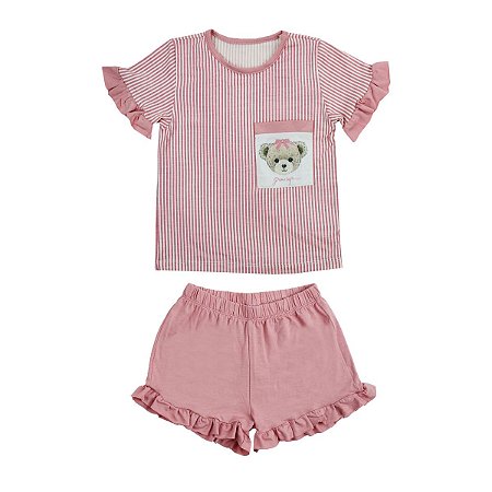 Pijama Curto Infantil Rosa