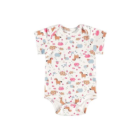 Body Manga Curta Suedine Fazendinha Branco