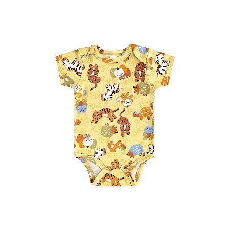 Body Manga Curta Suedine Animais Amarelo