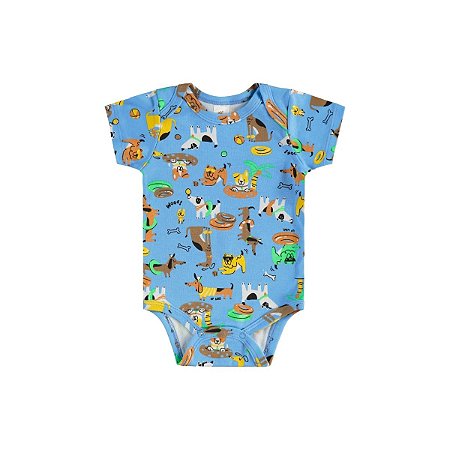 Body Manga Curta Suedine Cachorro Azul