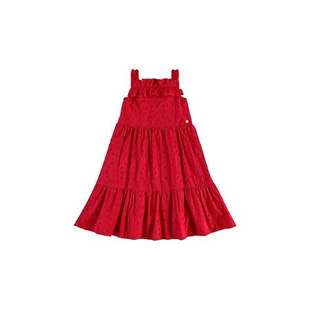 Vestido Alça em Laise e Meia Malha Vermelho