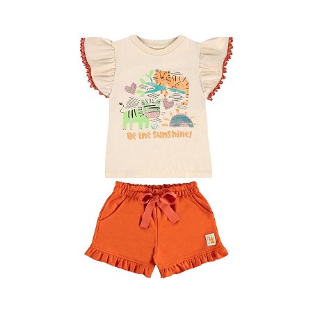 Conjunto Blusa Meia Malha Bege e Short Moletom