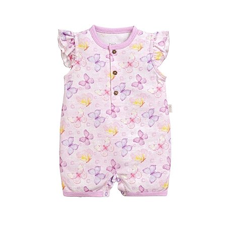 Macacão Curto Estampado  Borboleta Suedine Lilás