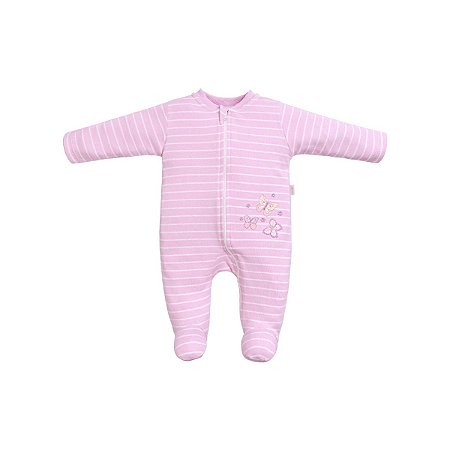 Macacão Longo Zíper Bordado Listrado Suedine Lilás