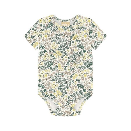 Body Manga Curta Cotton Floral Verde