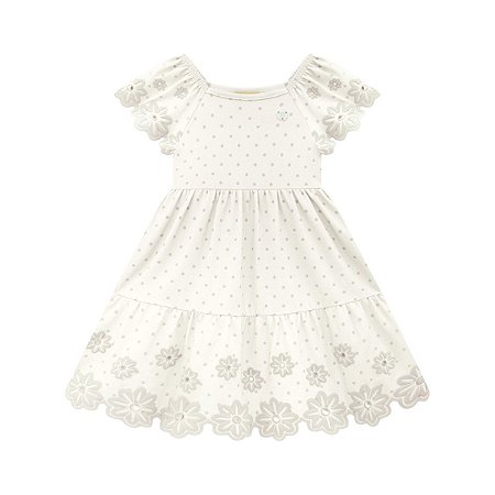 Vestido Cotton Floral Bolinha Off White