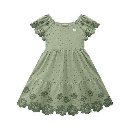 Vestido Cotton Floral Bolinha Verde