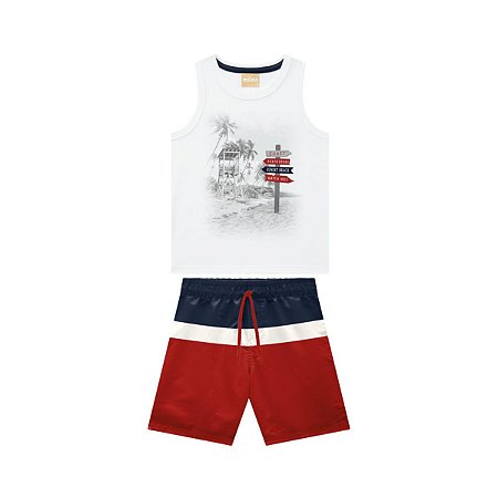 Conjunto Regata Meia Malha Branco e Bermuda Microfibra