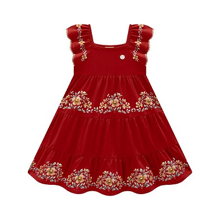 Vestido Alça Cotton Floral Vermelho