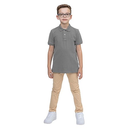 Camiseta Polo Piquet Lisa Cinza