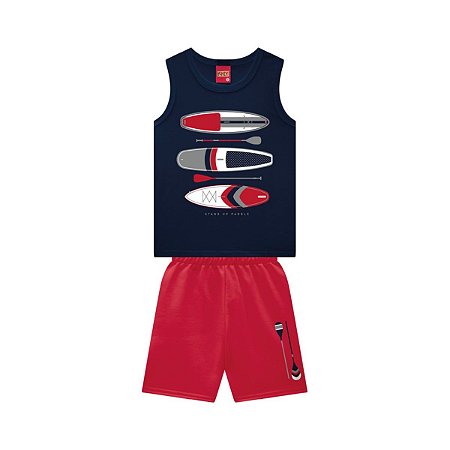 Conjunto Camiseta Regata Azul Marinho e Bermuda Vermelha