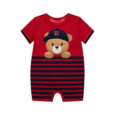 Macaquinho Meia Malha Ursinho Listrado Vermelho