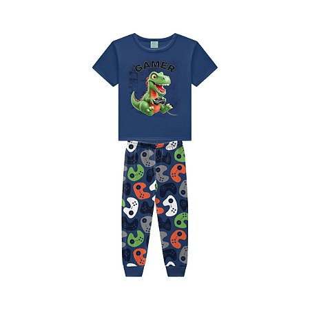 Pijama Camiseta Manga Curta e Calça Azul Marinho