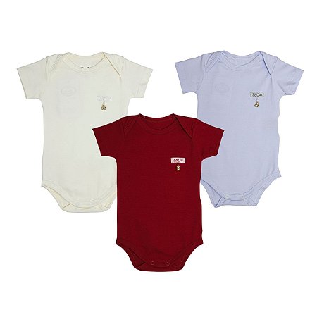 Kit 3 Peças Body Pingente Manga Curta Branco - Off White - Vermelho