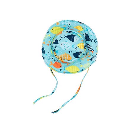 Chapéu de Praia Proteção UV Estampado Peixes Azul