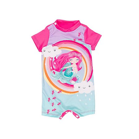 Macaquinho Manga Curta Proteção UV Sereia Lilás