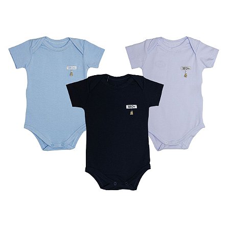 Kit 3 Peças Body Pingente Manga Curta Branco - Azul - Marinho