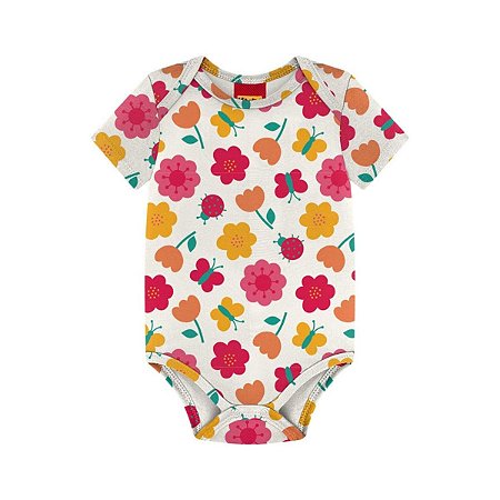 Body Manga Curta Borboleta Rosa