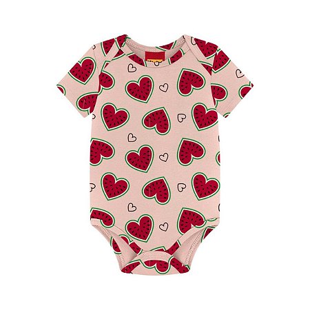 Body Manga Curta Coração Melancia Vermelho