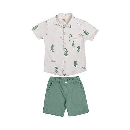 Conjunto Aligator Camisa e Bermuda Moletim Off White