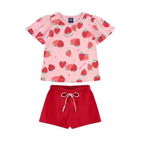 Conjunto Blusa Meia Malha Coração e Short Moletom