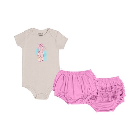 Conjunto Bailarina Body Ribana 100% e Tapa Fralda Malha