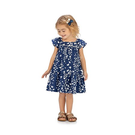 Vestido sem Manga Cotton Borboletas Azul Marinho