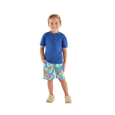 Conjunto Camiseta Malha e Bermuda Moletom Azul