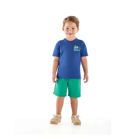Conjunto Camiseta Malha e Bermuda Moletom Surf Azul