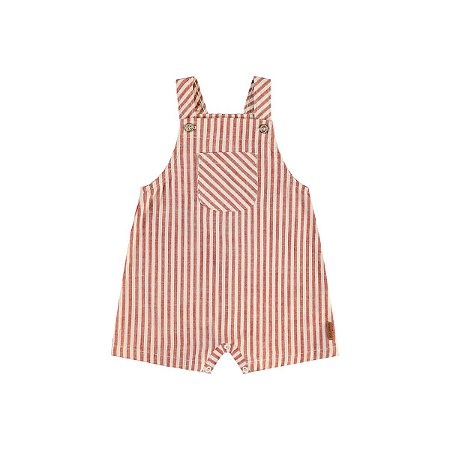 Jardineira em Tecido Listrado Fio Tinto Vermelho