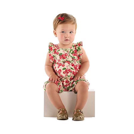 Macaquinho sem Manga Cotton Cereja Off White