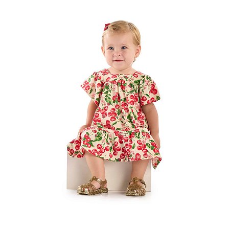 Vestido sem Manga Cotton Cereja Off White