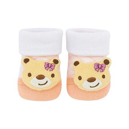 Meia Sapatinho Antiderrapante com Ursinha Laço