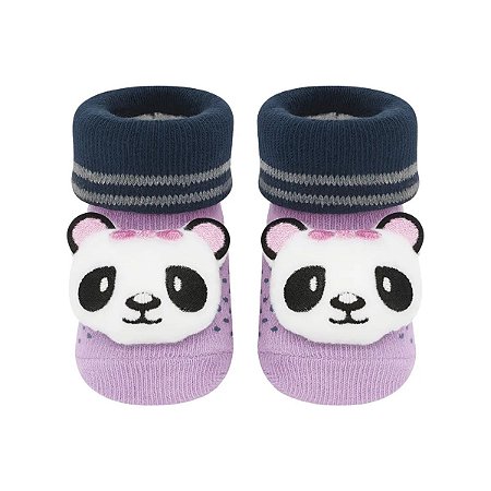 Meia Sapatinho Antiderrapante com Panda Lilás