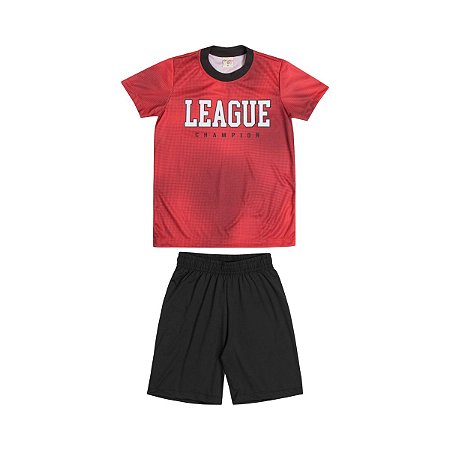 Conjunto League Camiseta Dry e Bermuda Proteção UV Vermelho