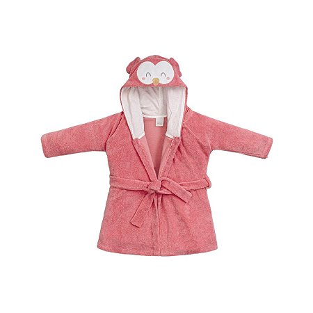 Roupão com Capuz Bordado Bichos Coruja Goiaba