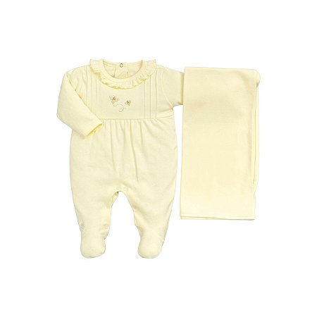 Kit Macacão Longo e Manta Suedine Bordado