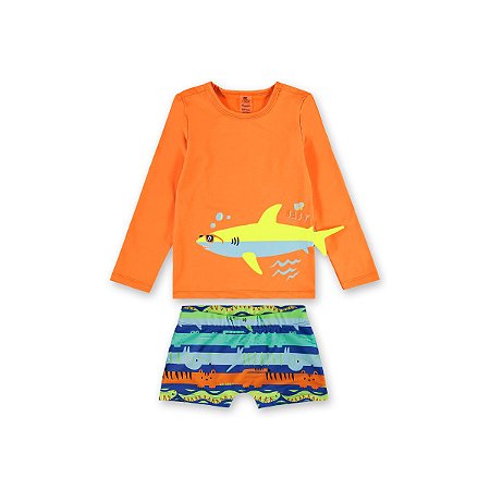 Conjunto Camiseta Manga Longa e Sunga Boxer Malha UV FPS+50