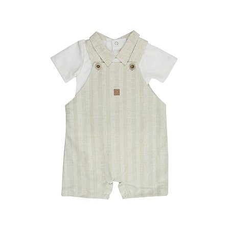 Conjunto Jardineira com Body Green Tea Off White