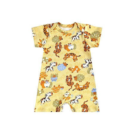 Macaquinho Bebê Manga Curta Suedine Estampado Masculino