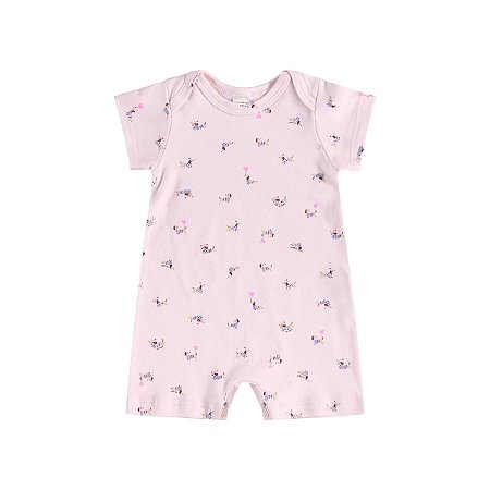 Macaquinho Bebê Manga Curta Suedine Estampado Feminino