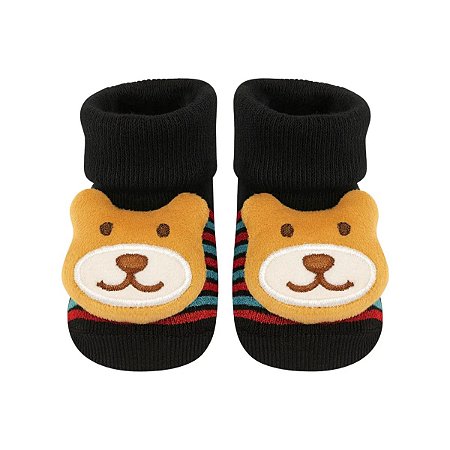 Meia Sapatinho Antiderrapante com Ursinho Listrado