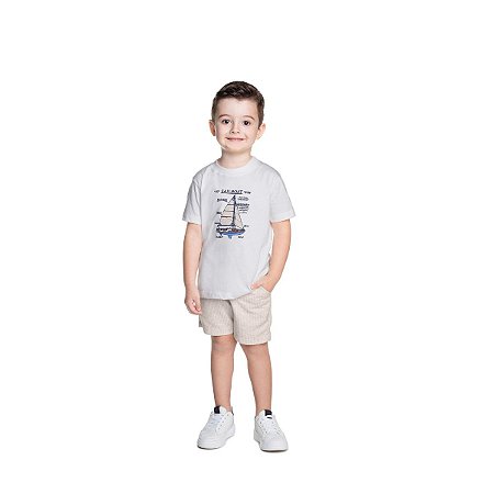 Conjunto Maré Camiseta Malha e Bermuda Moletinho Off White