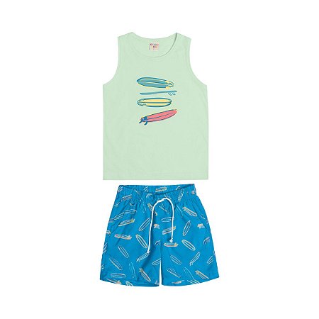 Conjunto Prancha Regata Malha e Bermuda Tactel Verde