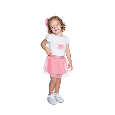 Conjunto Shine Blusa Cotton e Saia com Shorts Embutido